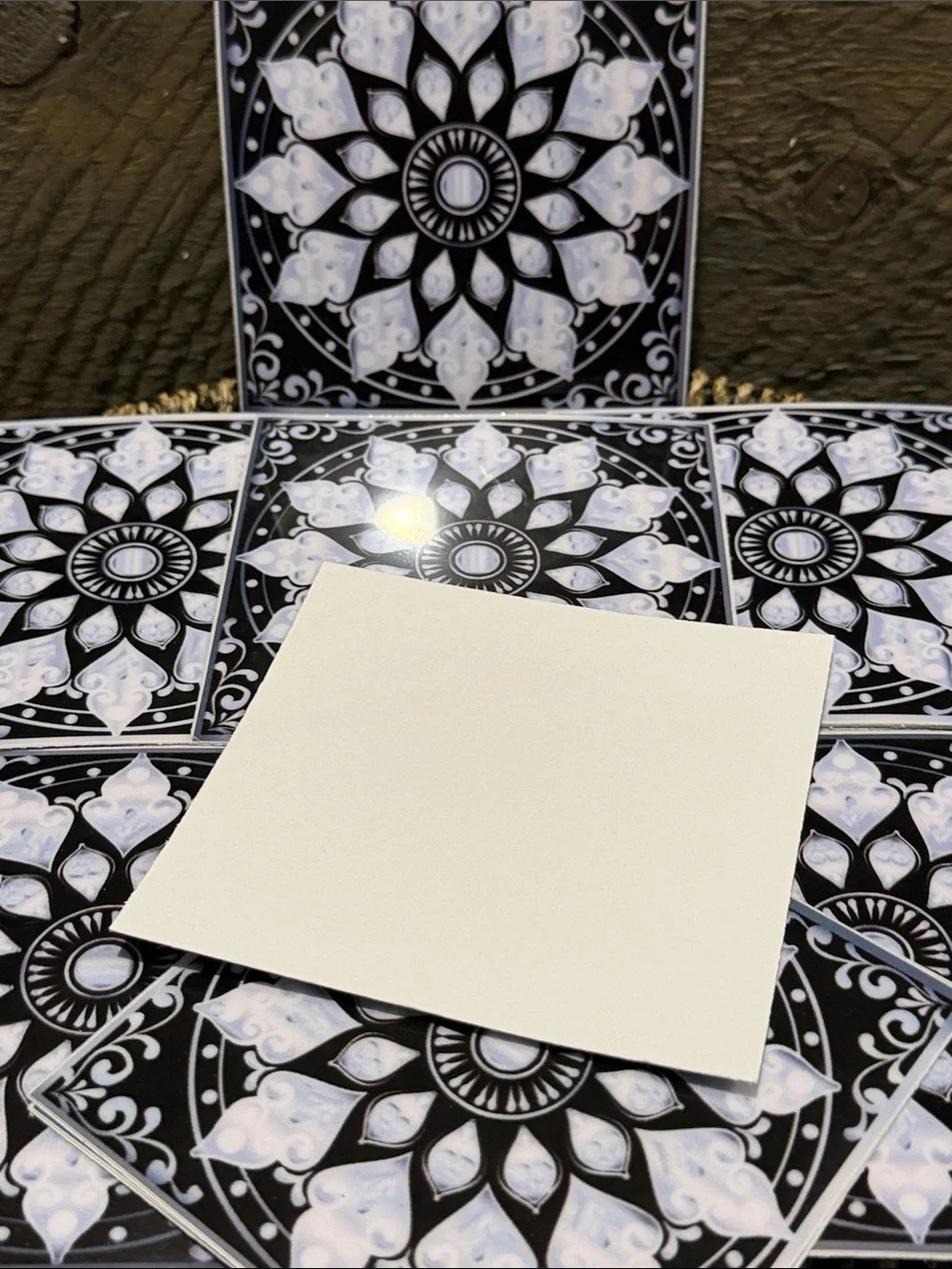 Set of 15 Black & White Mandala Decorative Tiles Peel & Stick Art Decals 4